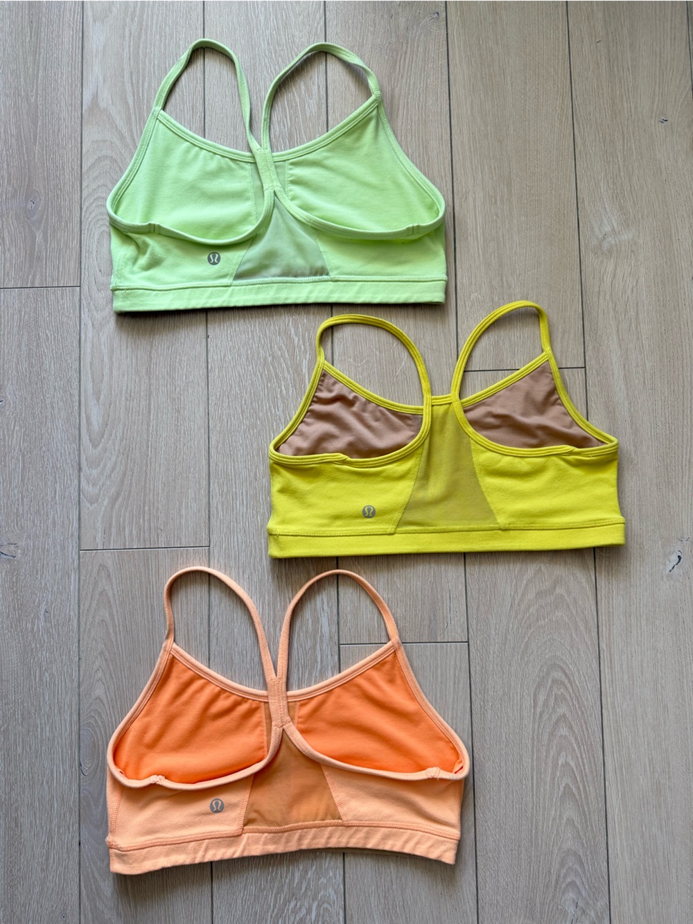 Set of 3 Lululemon Y2K Racerback Sports Bras Neon Yellow Orange Women’s Size 6